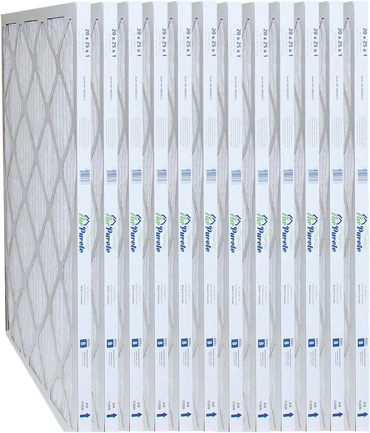 AirPurete Furnace Filters AP-3M20251 | Pack of 12 | Nominal Sizeize: 20x25x1 |Actual Sizeize: 19-1/2” x 24-1/2” x 3/4” | High Capacity MERV 8