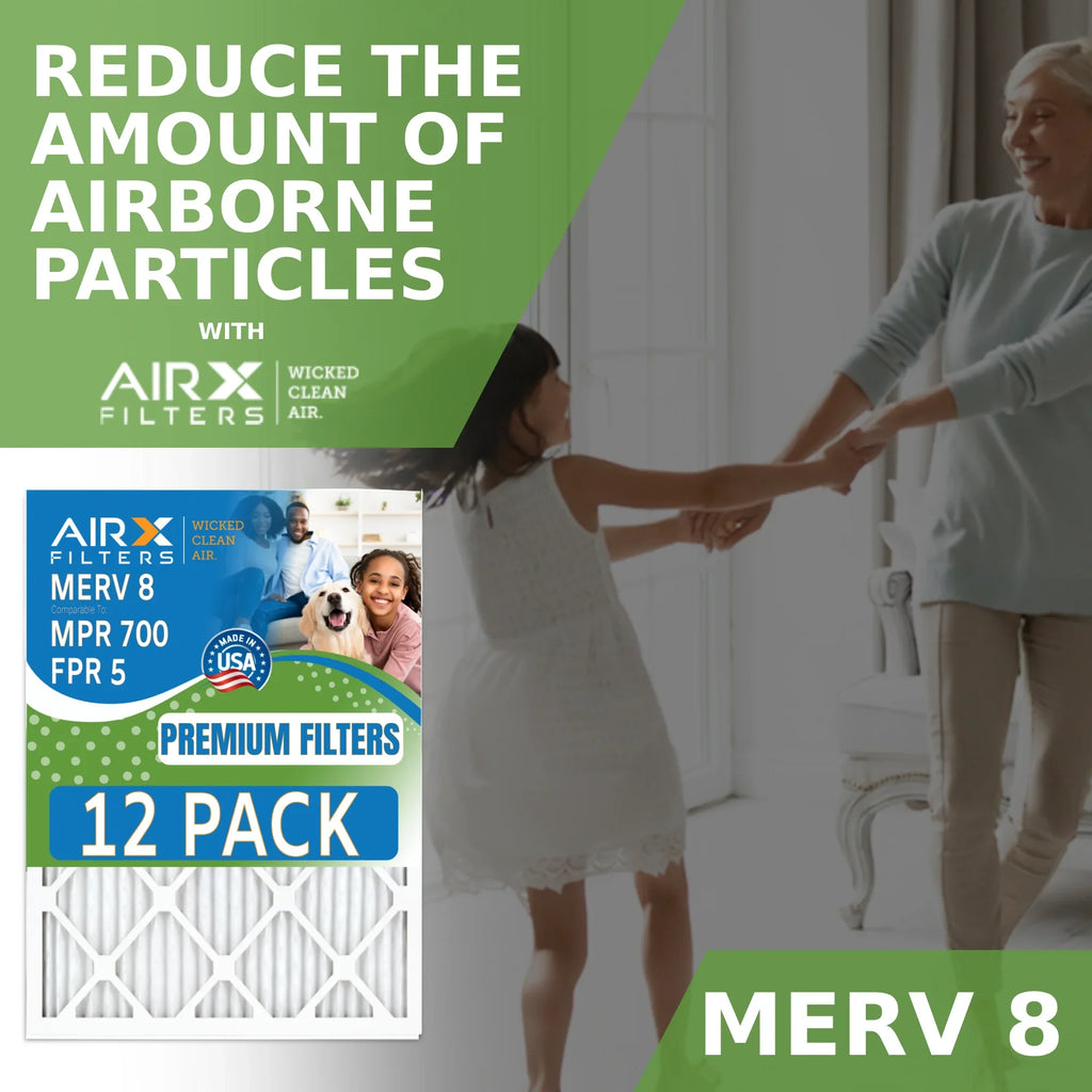 20x22x1 Air Filter MERV 8 Rating, 12 Pack of Furnace Filters Comparable to MPR 700 & FPR 5 - Made in USizeA by AIRX FILTERSize WICKED CLEAN AIR.
