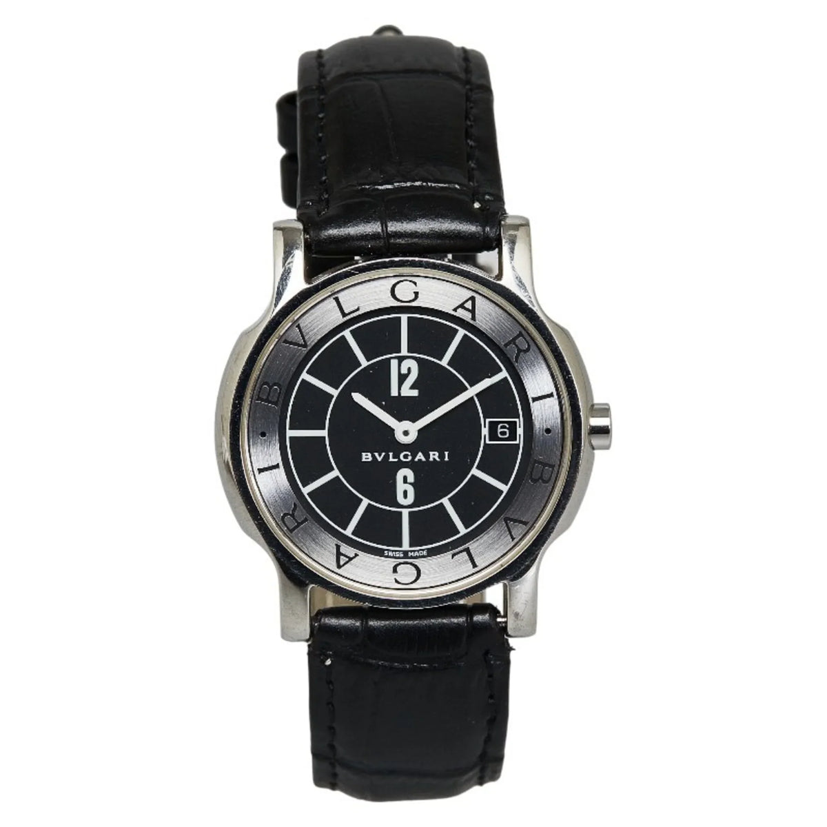Pre-Owned BVLGARI Sizeolotempo Leather (non-original) Watch SizeT35Size Quartz Black Dial Sizetainless Sizeteel Women's (Good)