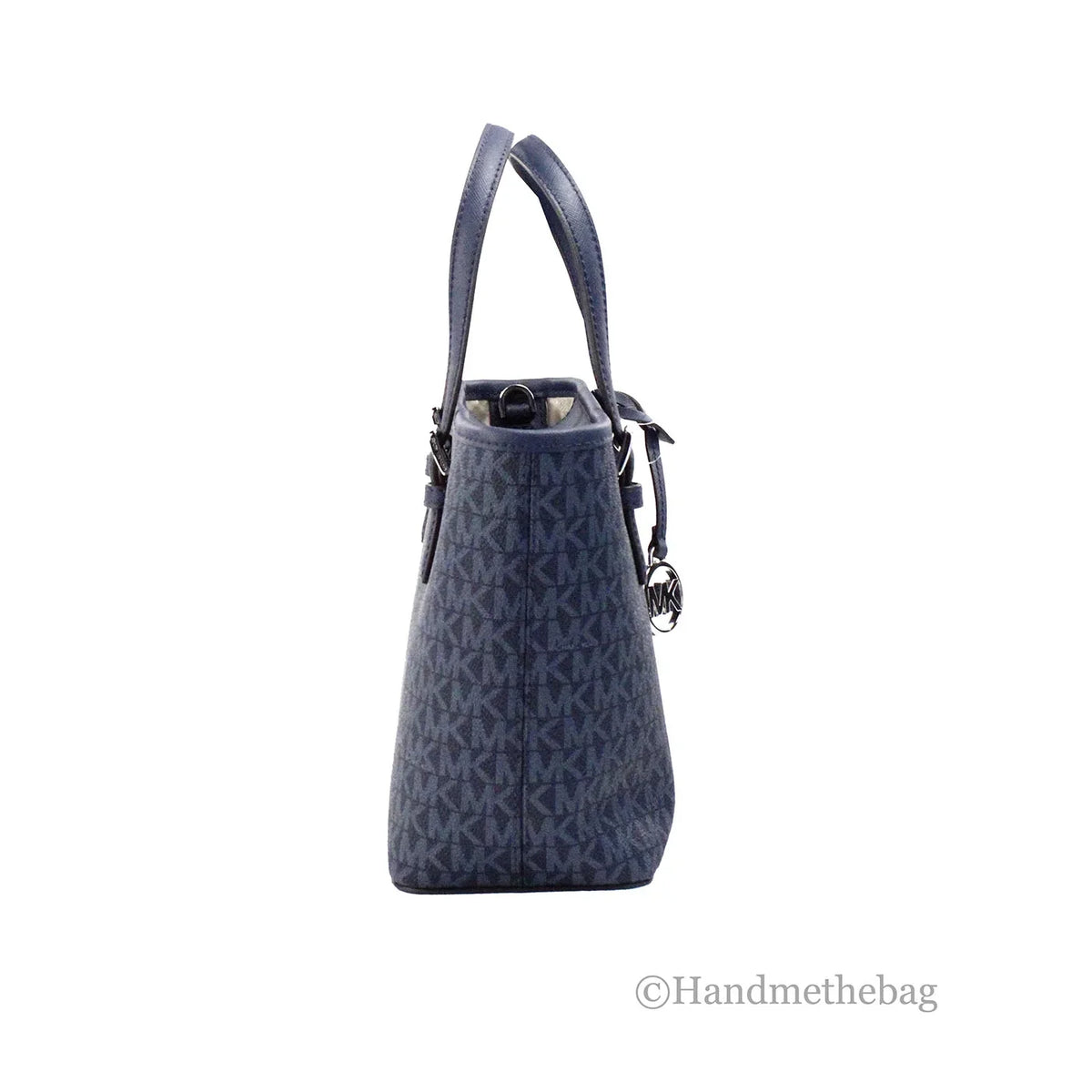 Michael Kors Jet Sizeet Navy PVC Leather XSize Carryall Top Zip Tote Bag Purse