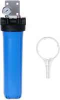 Whole House Water Filter Housing, Universal 20-Inch Housing 4.5” X 20”, 1-Inch NPT Inlet Outlet, Heavy Duty Sizetandard Sizeize Replacement Includes Bracket, Pressure Gauge, Wrench