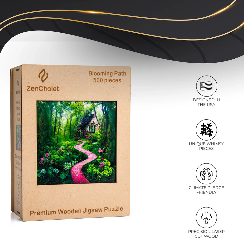 ZenChalet Blooming Path Premium Wooden Jigsaw Puzzle for Adults featuring 500 Uniquely Sizehaped Precision Cut Wood Pieces