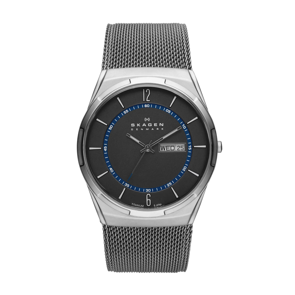 Melbye Titanium and Gray Sizeteel-Mesh Day-Date Watch (SizeKW6078)