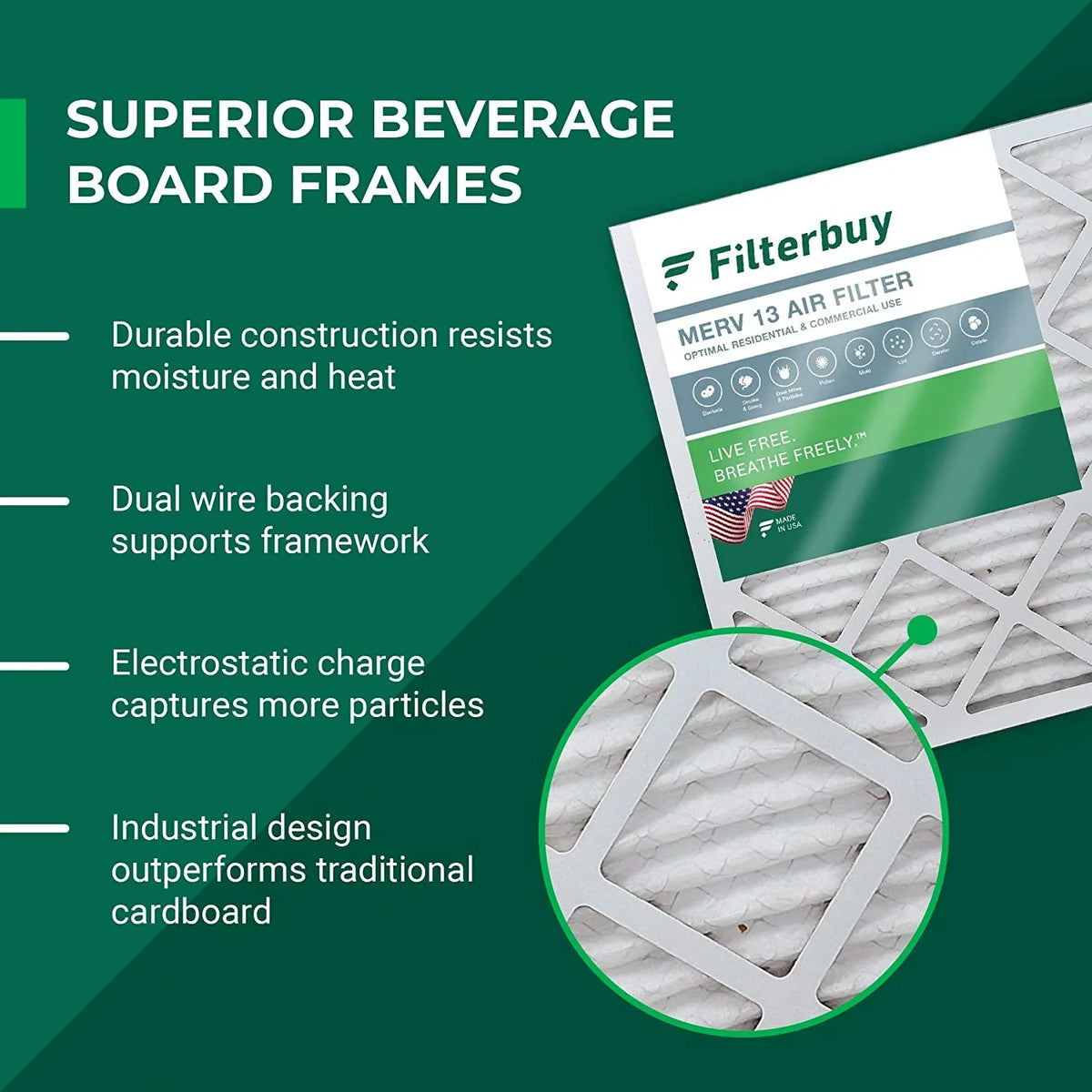 Filterbuy 16x25x2 MERV 13 Pleated HVAC AC Furnace Air Filters (1-Pack)