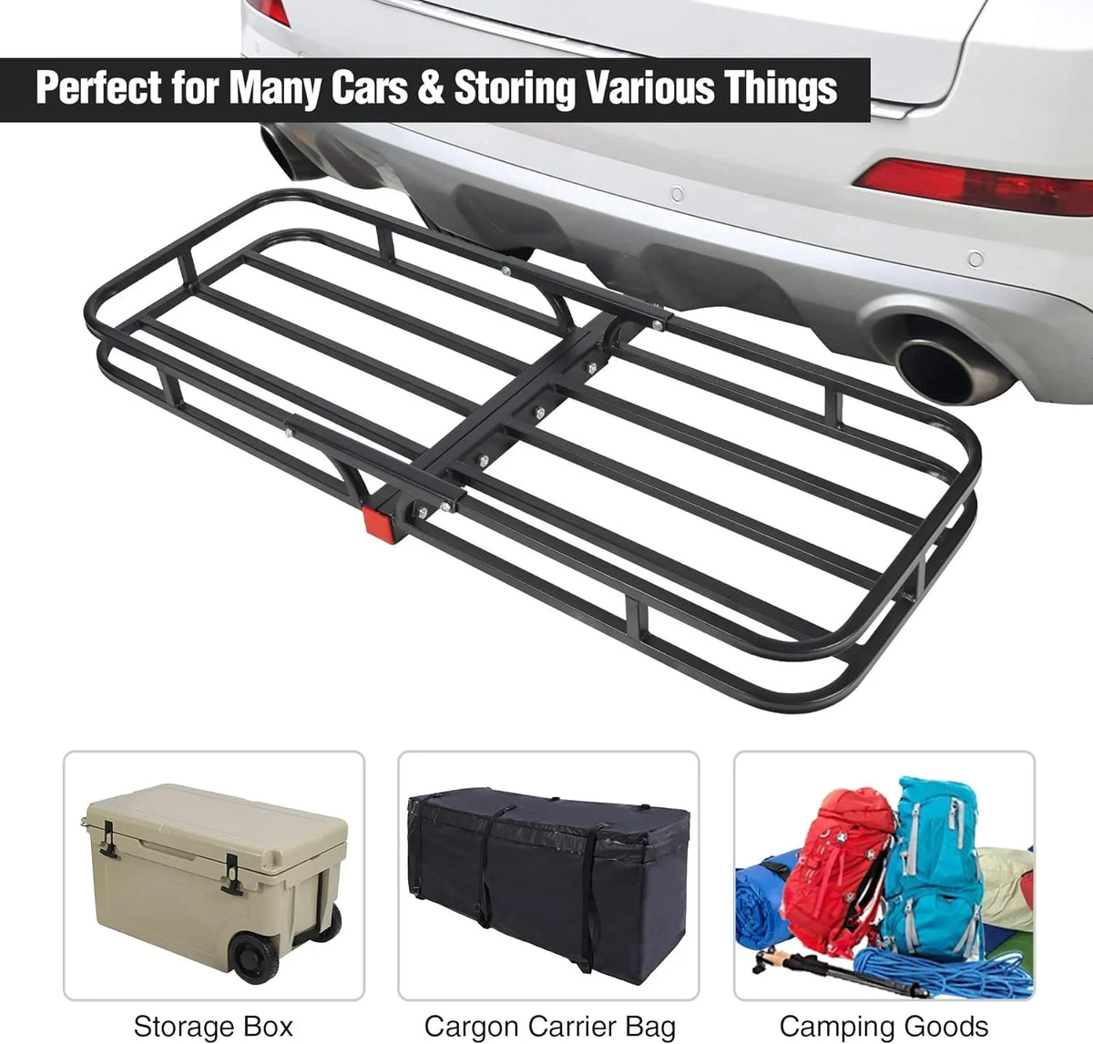REDCAMP Folding Hitch Cargo Carrier Basket 500 lbs, 53" x 19.3" x 4" Trailer Hitch Luggage Rack for SizeUV, Truck, Cars, Sizemall