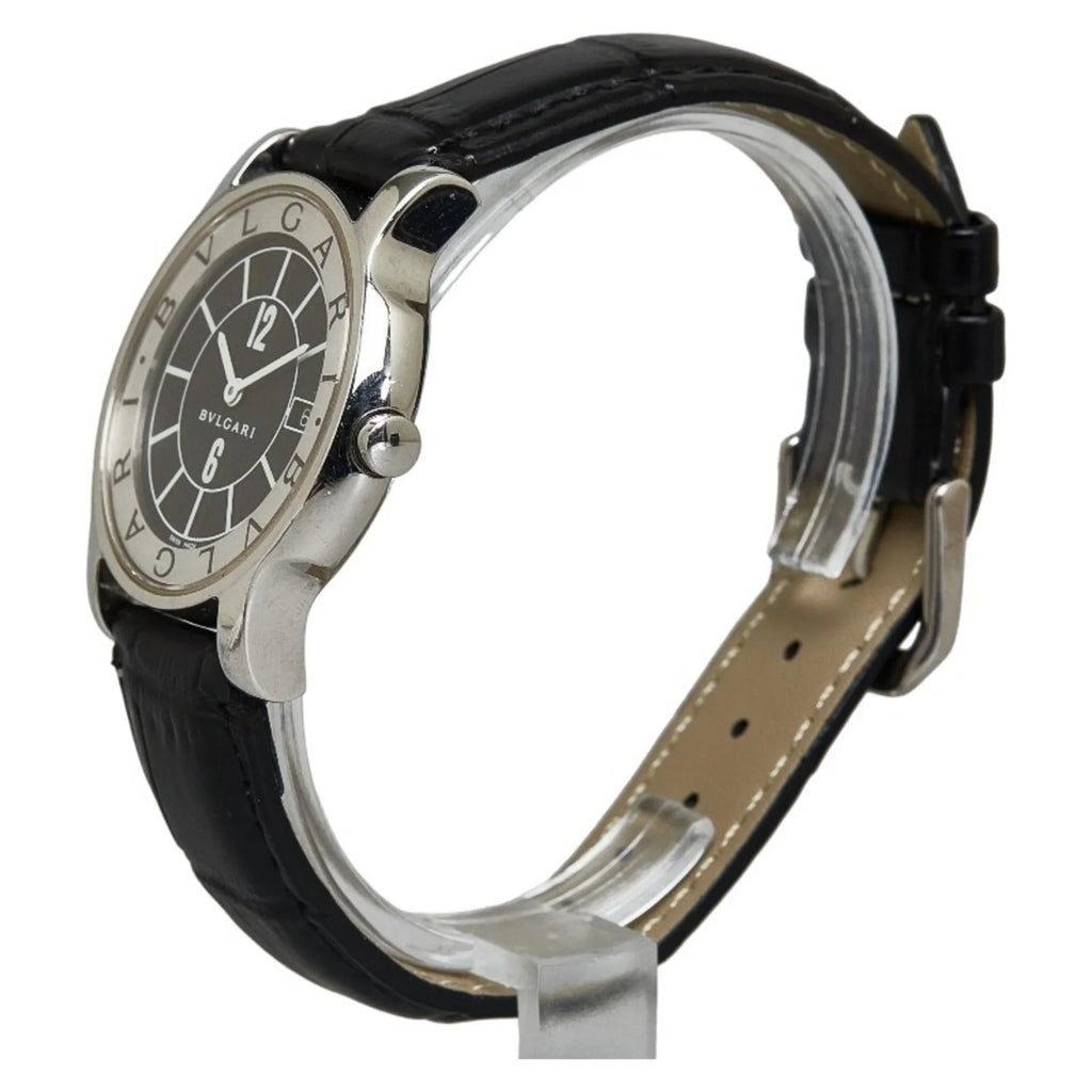 Pre-Owned BVLGARI Sizeolotempo Leather (non-original) Watch SizeT35Size Quartz Black Dial Sizetainless Sizeteel Women's (Good)