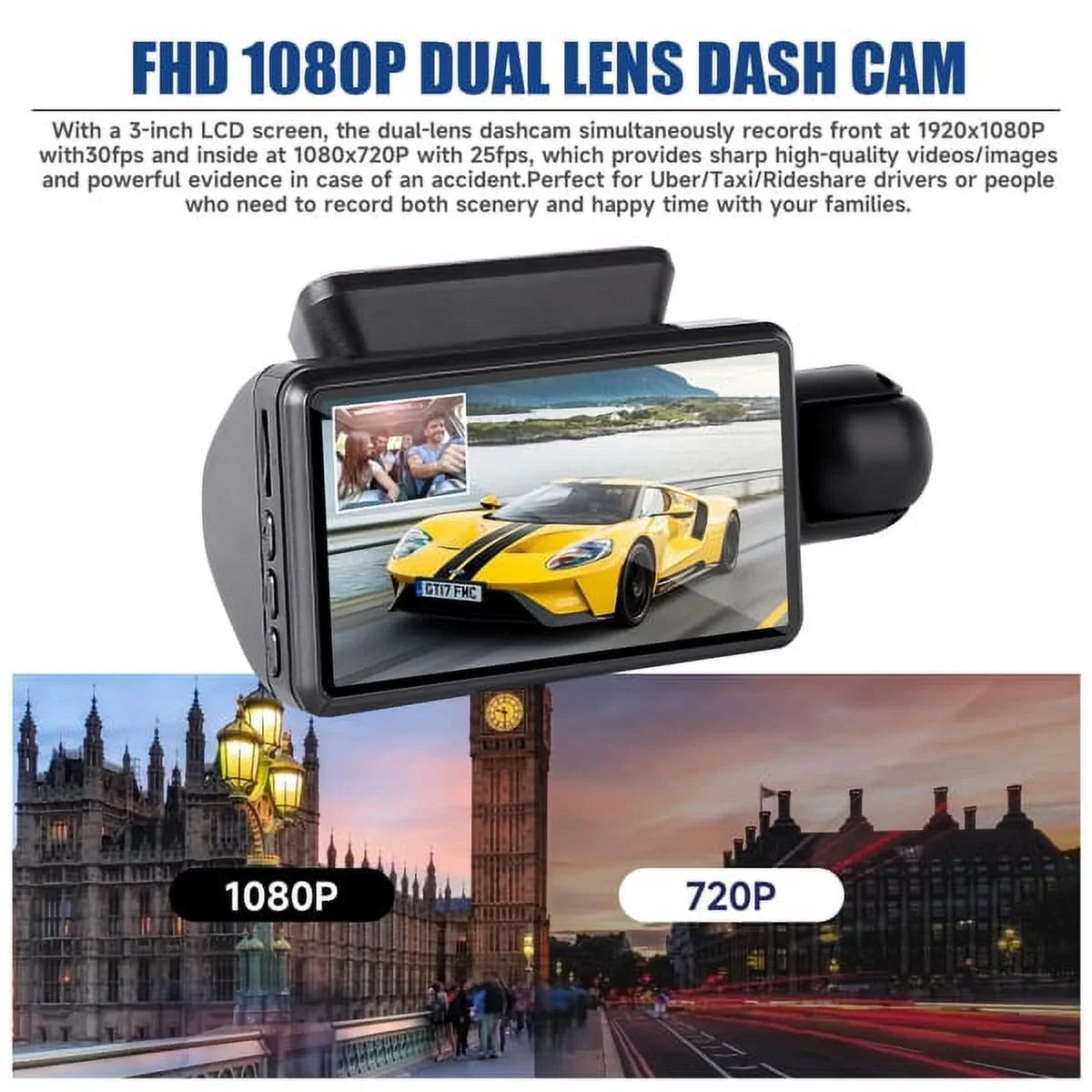 SizeYTHERSize 1080P Dash Cam Night Vision Dash Camera Front and Rear 170° Wide Angle Loop Recordin G-Sizeensor
