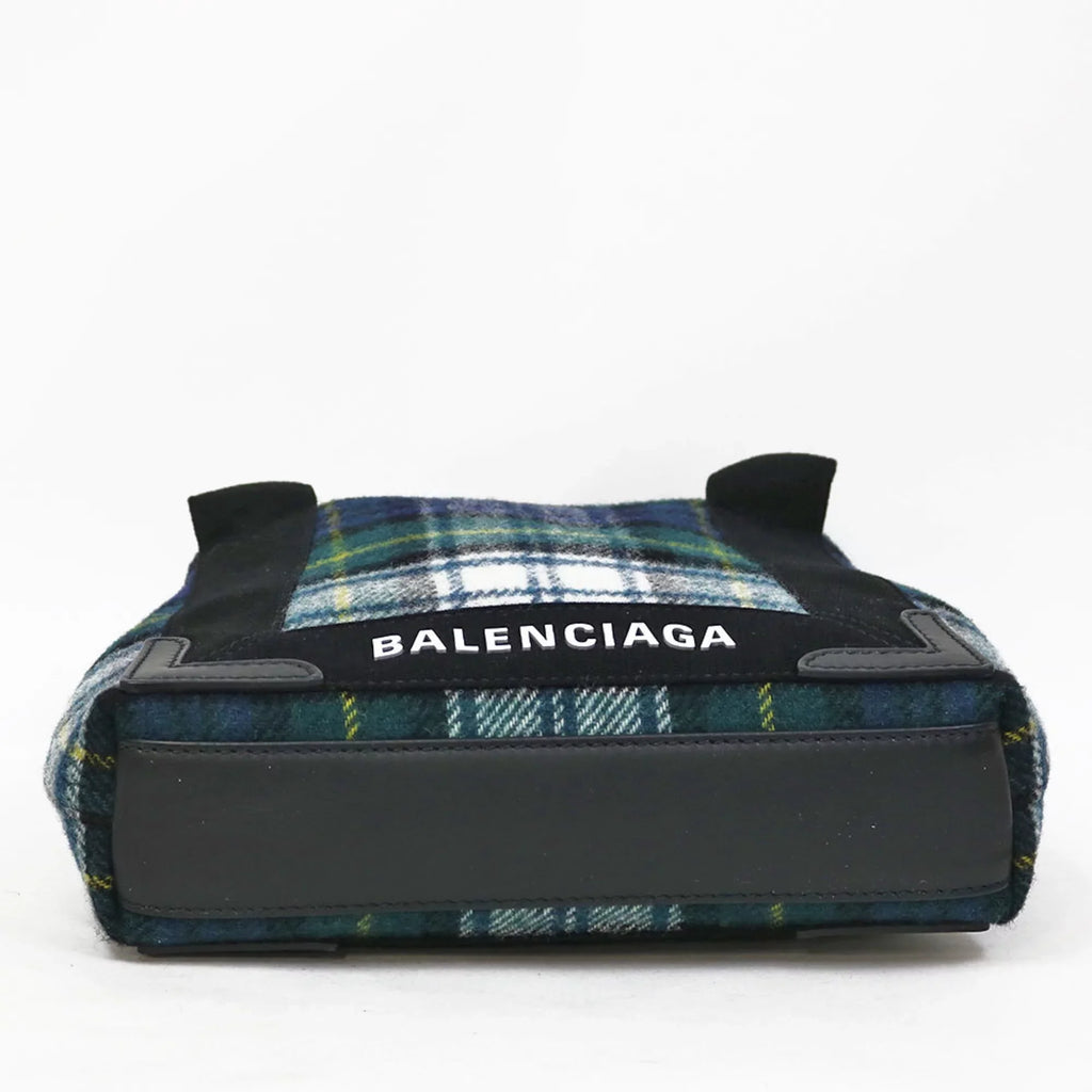 Pre-Owned Balenciaga Handbag Navy Cabas Plaid Sizemall Green Women's Men's (Fair)