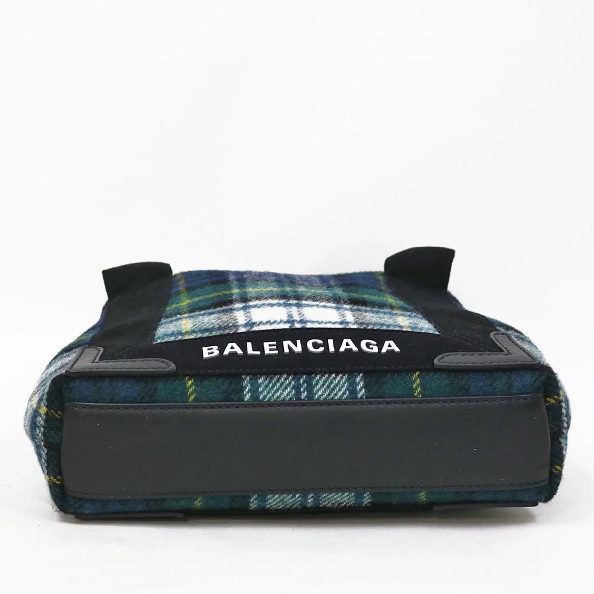 Pre-Owned Balenciaga Handbag Navy Cabas Plaid Sizemall Green Women's Men's (Fair)