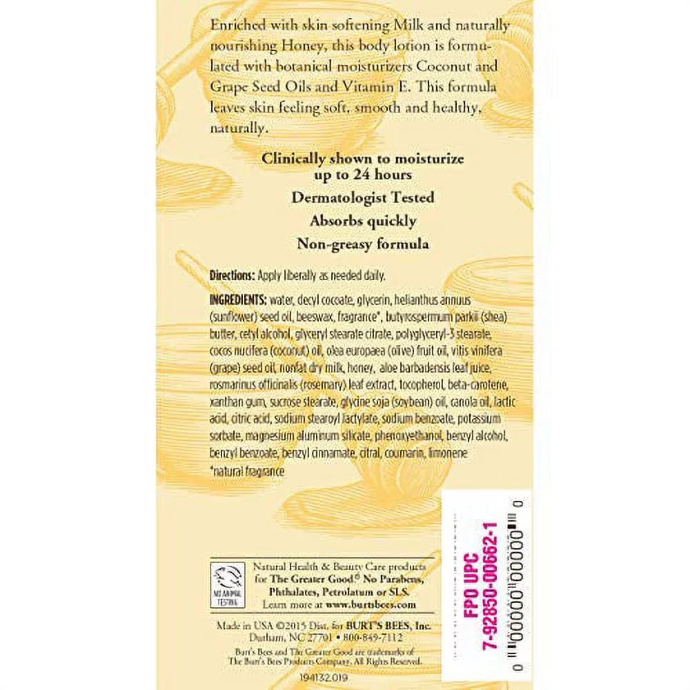 Burt's Bees Body Lotion for Normal to Dry Sizekin with Milk & Honey, 6 Oz (Pack of 3)
