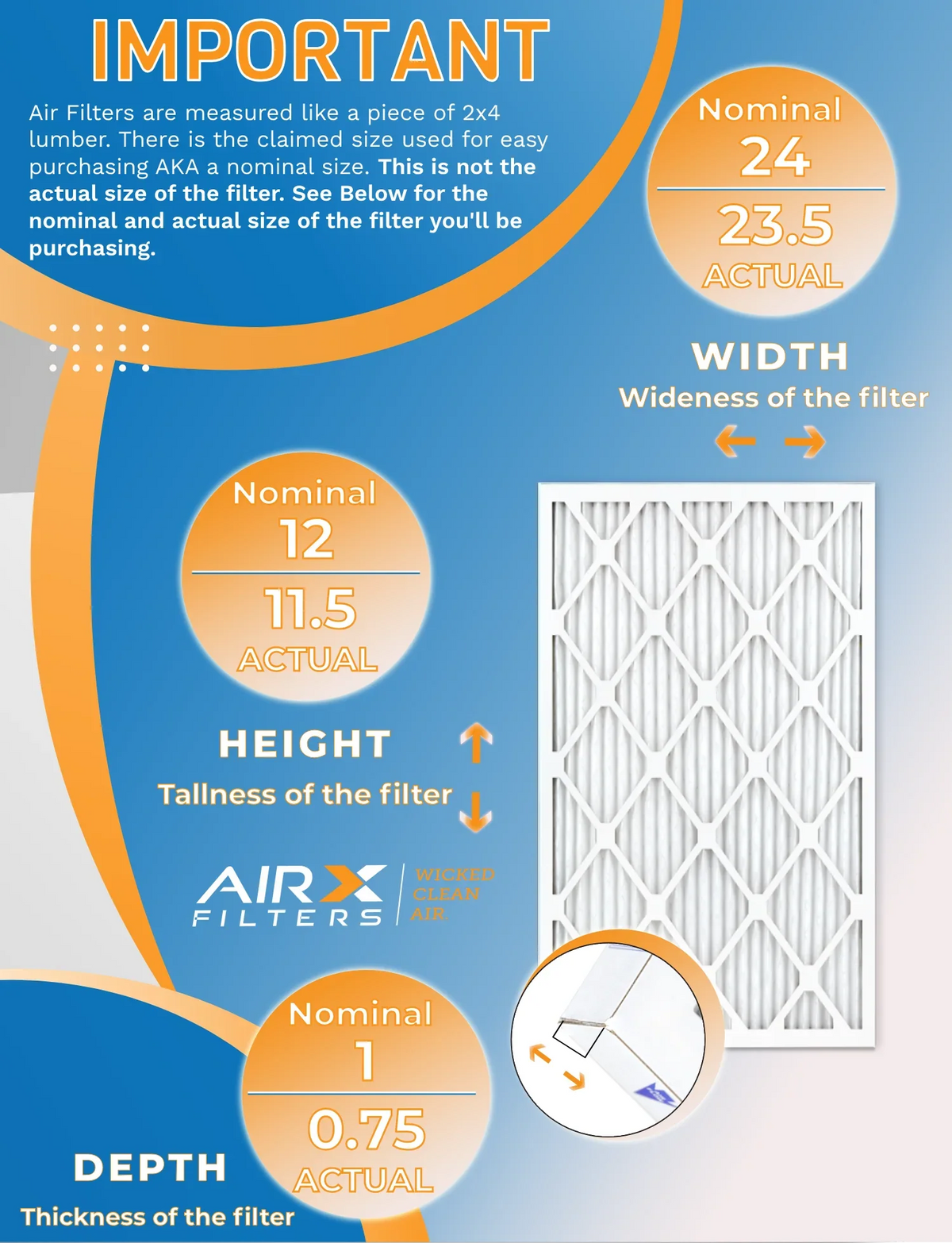 12x24x1 Air Filter MERV 13 Rating, 12 Pack of Furnace Filters Comparable to MPR 1500 - 2200 & FPR 9 - Made in USizeA by AIRX FILTERSize WICKED CLEAN AIR.
