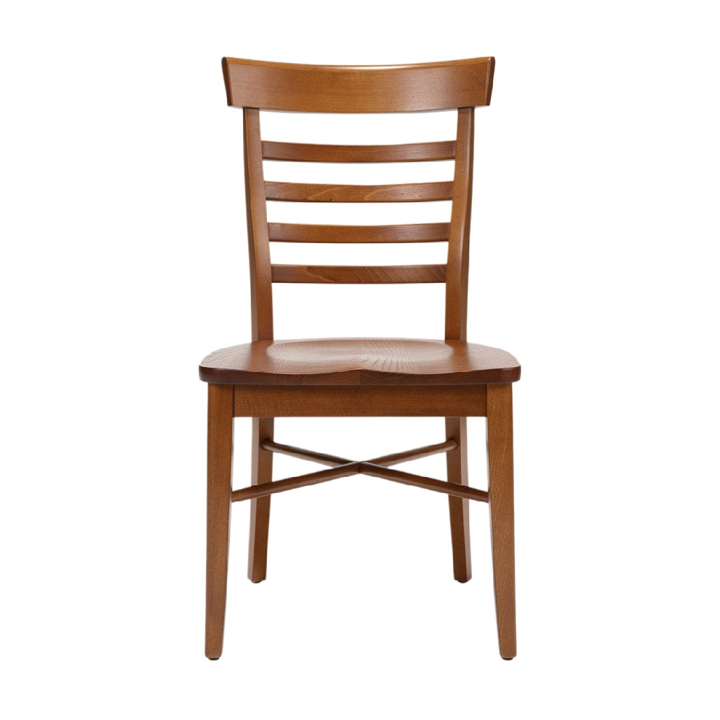 Classic Wooden Dining Chair with Slatted Back and Crossbar Design