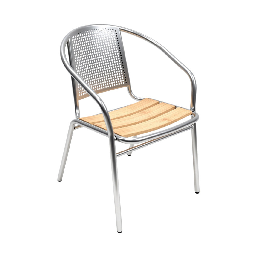 Modern Steel and Wood Accent Chair with Perforated Backrest