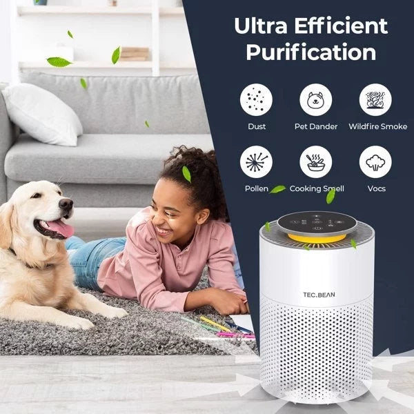 Air Purifiers for Bedroom with Adjustable Night Light; TEC.BEAN H13 True HEPA Air Filter for Office Desk; JH50G-M; Ivory