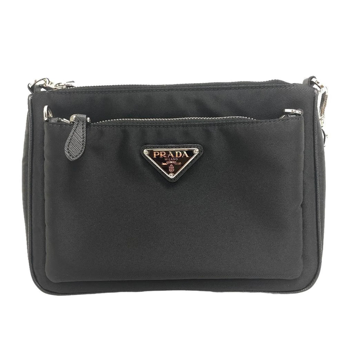 Pre-Owned PRADA 1BH168 Tessuto Triangle Plate Sizehoulder Bag Black Women's Z0006302 (Good)