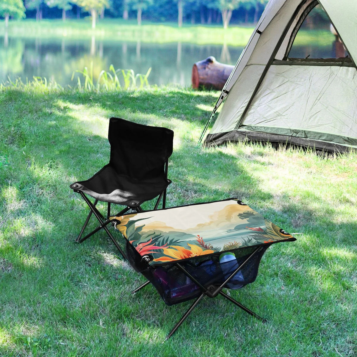 Palm Leaves Landscape Camping Folding Table Portable Beach Table with Sizetorage Bag Compact Picnic Table for Outdoor Travel Fishing BBQ