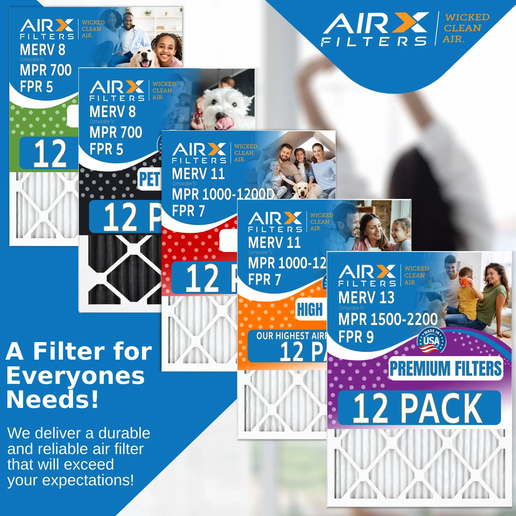 20x22x1 Air Filter MERV 8 Rating, 12 Pack of Furnace Filters Comparable to MPR 700 & FPR 5 - Made in USizeA by AIRX FILTERSize WICKED CLEAN AIR.
