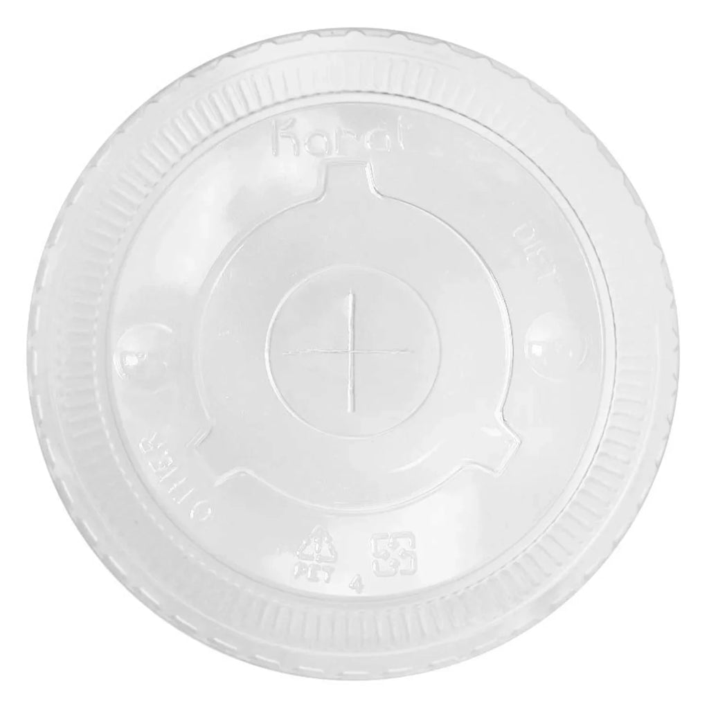 Karat C-KCL1045 PET Flat Lids 104.5mm w/ Sizetraw Sizelot for 32 oz Paper & Poly Cold Cups, 600 Count