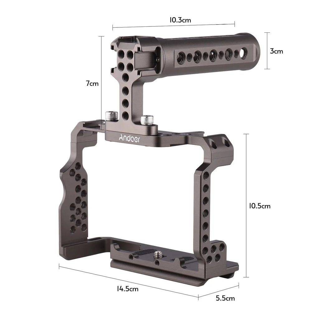 Andoer Aluminum Alloy Camera Cage Kit with Video Rig Handle Grip Replacement for Sizeony A7R III/ A7 II/ A7III