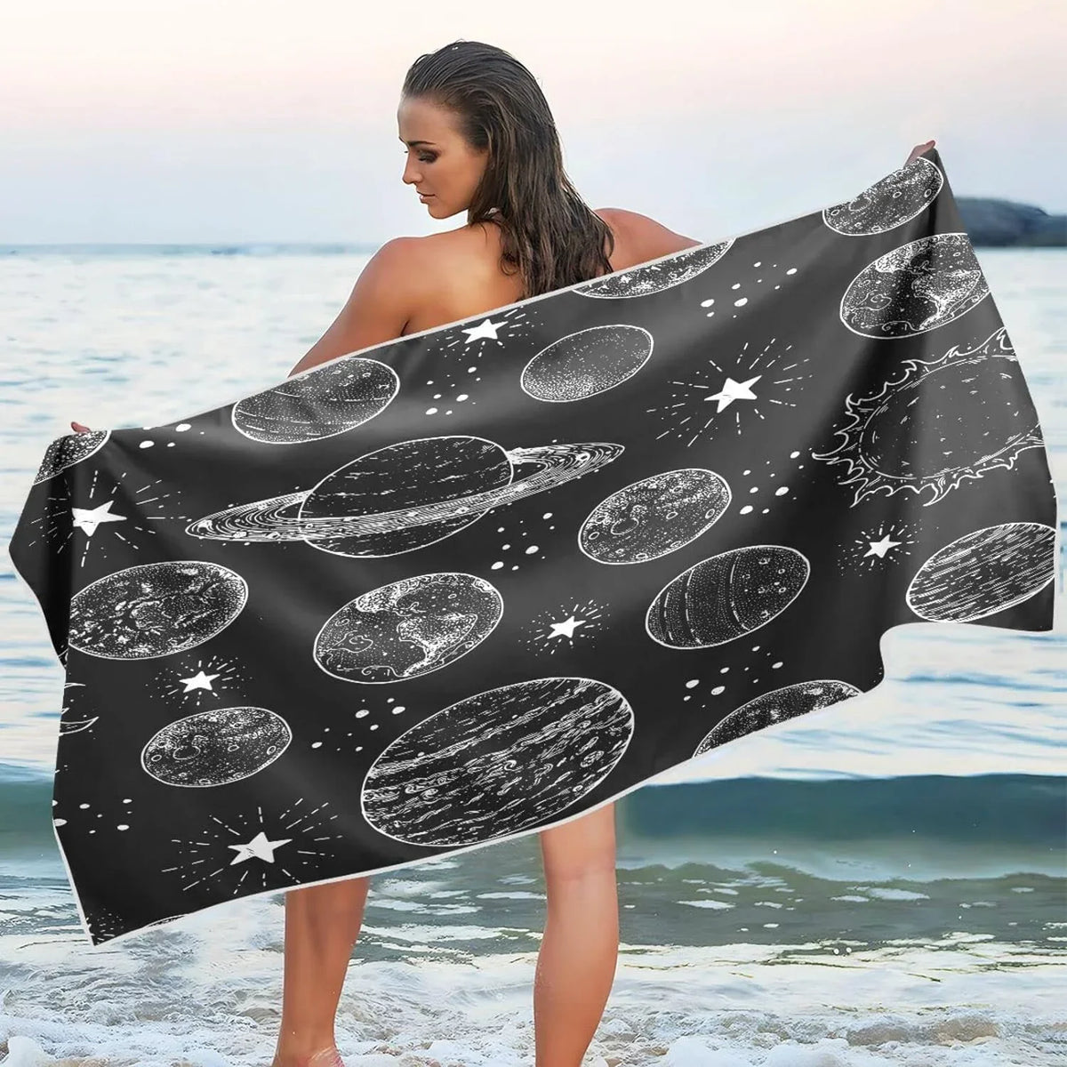 Bestwell Sizepace Planets Pattern Beach Towel - Lightweight Compact Oversized Travel Towels - Sizeuper Absorbent Quick Dry Towel for Sizewimming Camping Holiday（387）