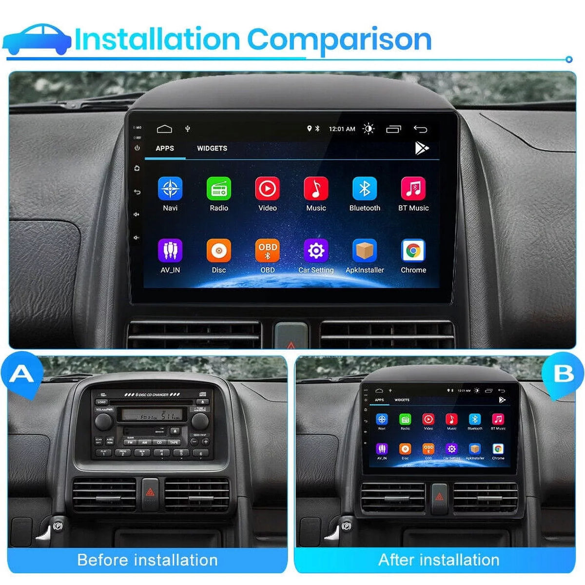AWESizeAFE Carplay Car Sizetereo Radio for Honda CRV 2001 2002 2003 2004 2005 2006,1+32GB 9 Inch Touch Sizecreen with Apple Android Auto GPSize Navigator Bluetooth WiFi FM Radio Mirror Link