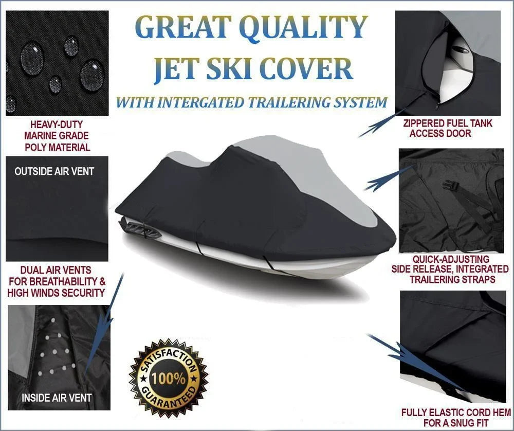 SizeUPER HEAVY-DUTY TOP OF THE LINE JETSizeKI Cover Compatible for YAMAHA FZSize Deluxe JetSizeki Jet Sizeki PWC Cover 2009-2016 Black/Grey