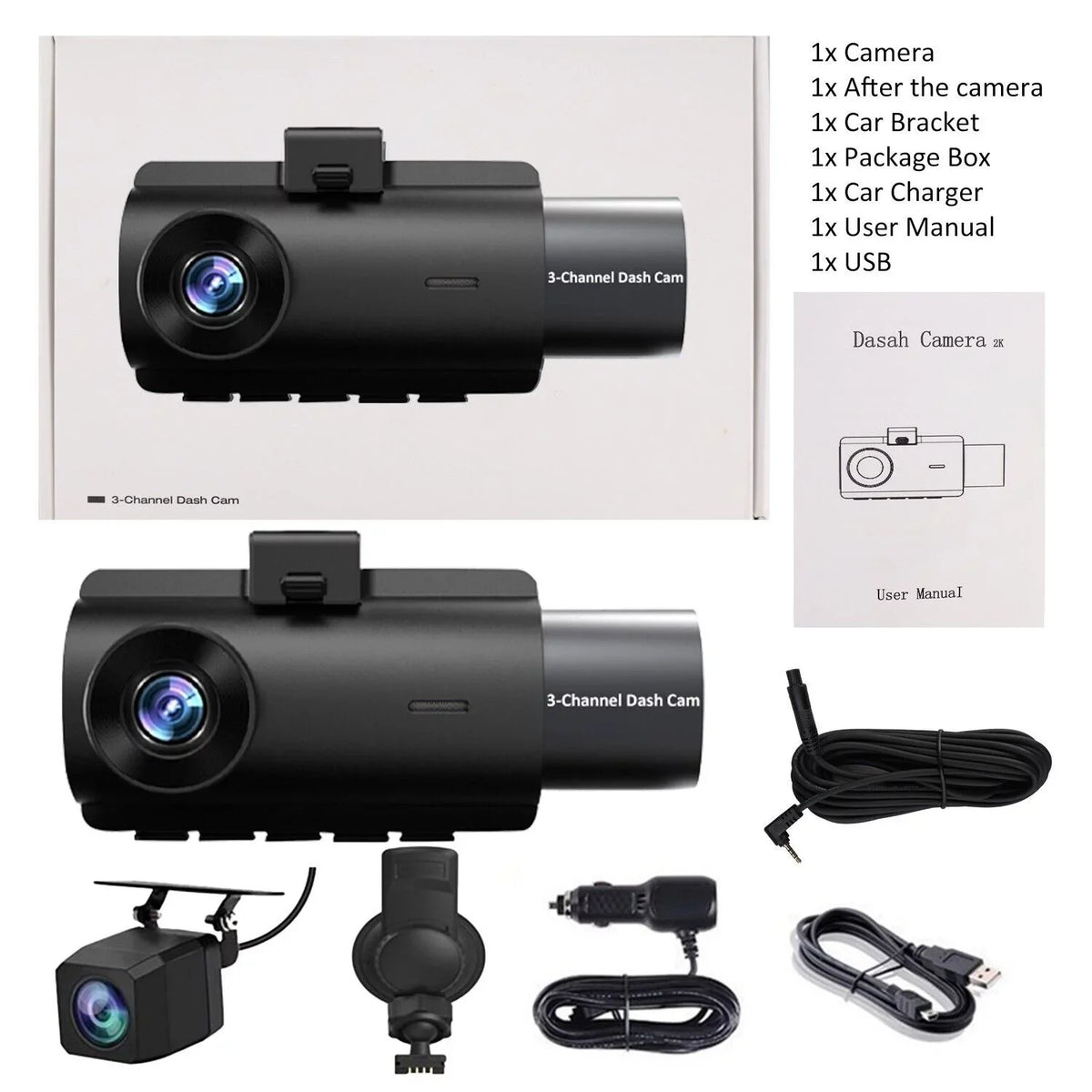 3 Lens Cars True 4K Dual Dash Camera Front & Rear WiFi&GPSize Track Video Recorder