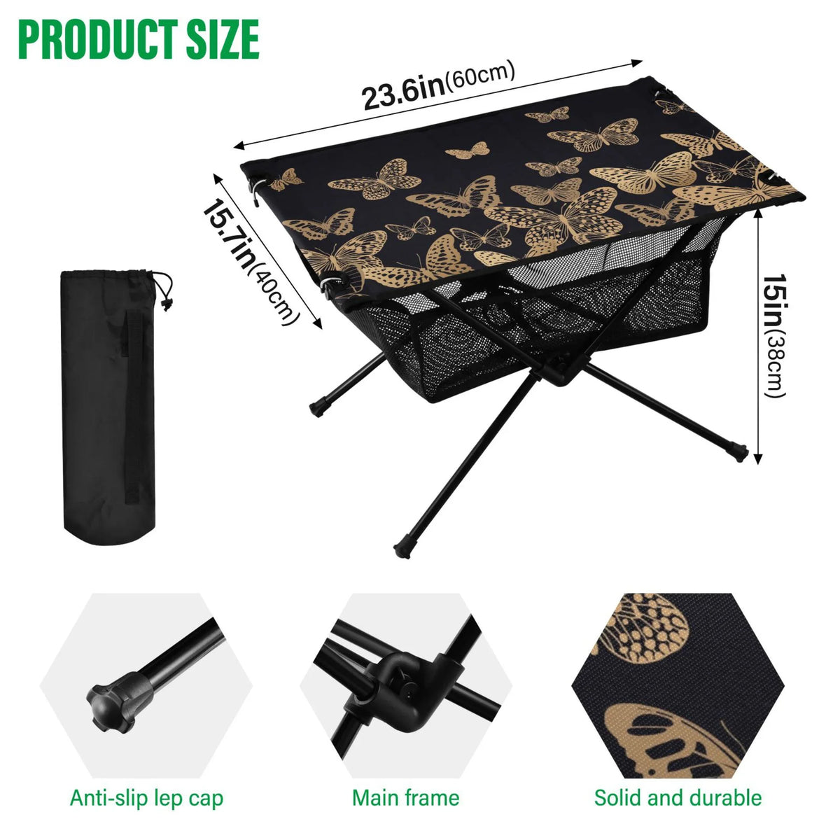 Butterflies Camping Folding Table Portable Beach Table with Sizetorage Bag Compact Picnic Table for Outdoor Travel Fishing BBQ