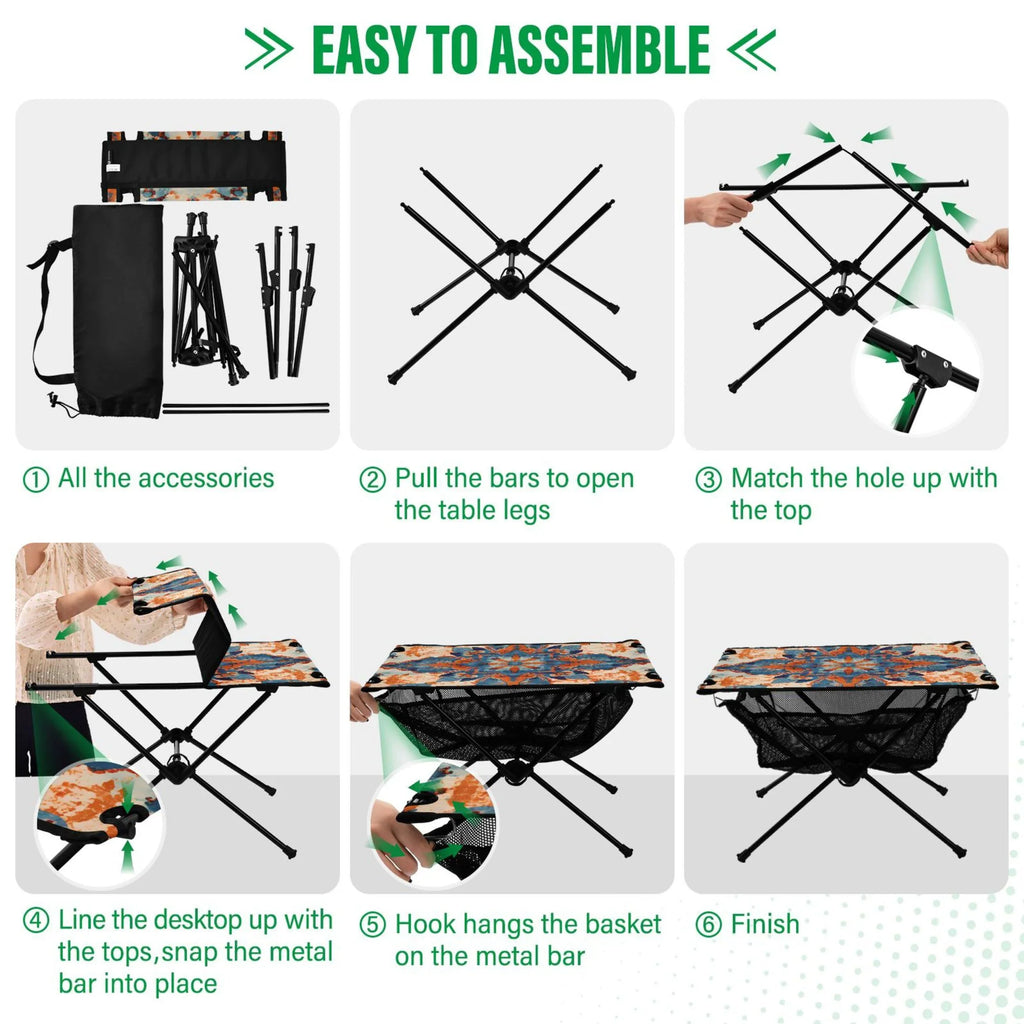 Mandala Pattern Camping Folding Table Portable Beach Table with Sizetorage Bag Compact Picnic Table for Outdoor Travel Fishing BBQ