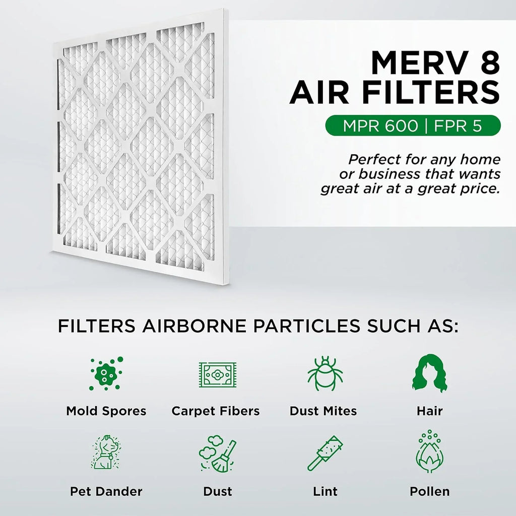 25X25x1 MERV 8 Pleated HV Furne Air Filters. Case Of 12. Ext Sizeize: 24-1/2 X 24-1/2 X 3/4
