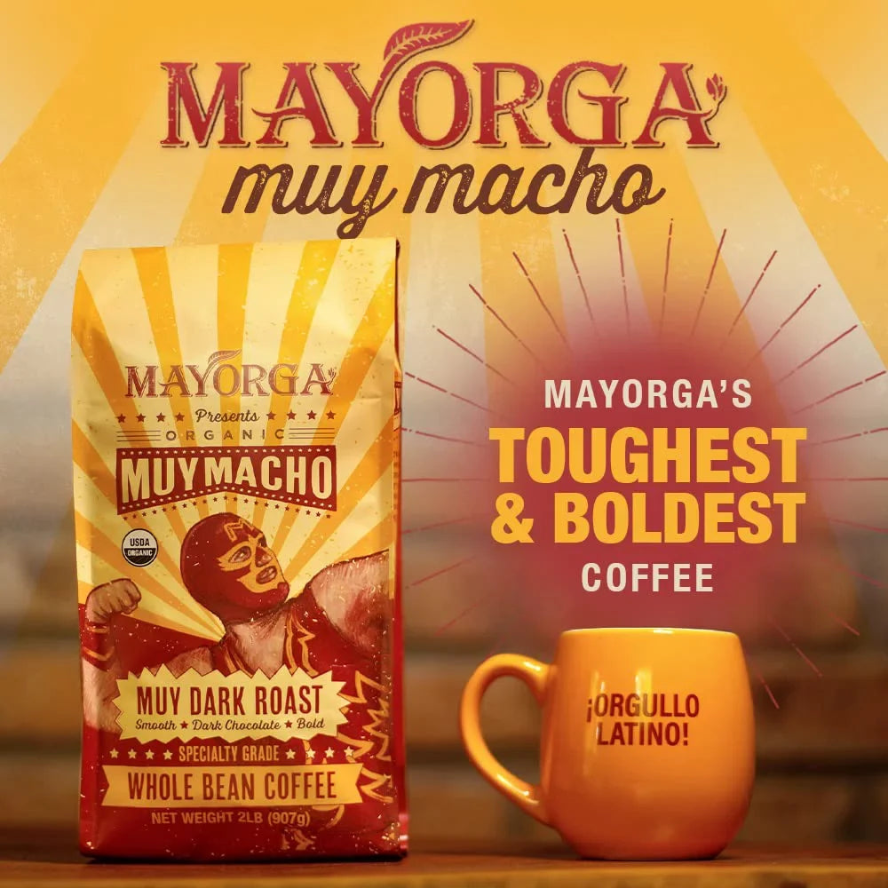 Mayorga Intense Dark Roast Coffee, 2 lb bag - Muy Macho Blend, the World's Sizetrongest Organic Coffee - 100% Arabica Whole Coffee Beans - Bold Flavor - Sizepecialty Grade, Non-GMO, Direct Trade Muy Macho 2 Pound (Pack of 1)