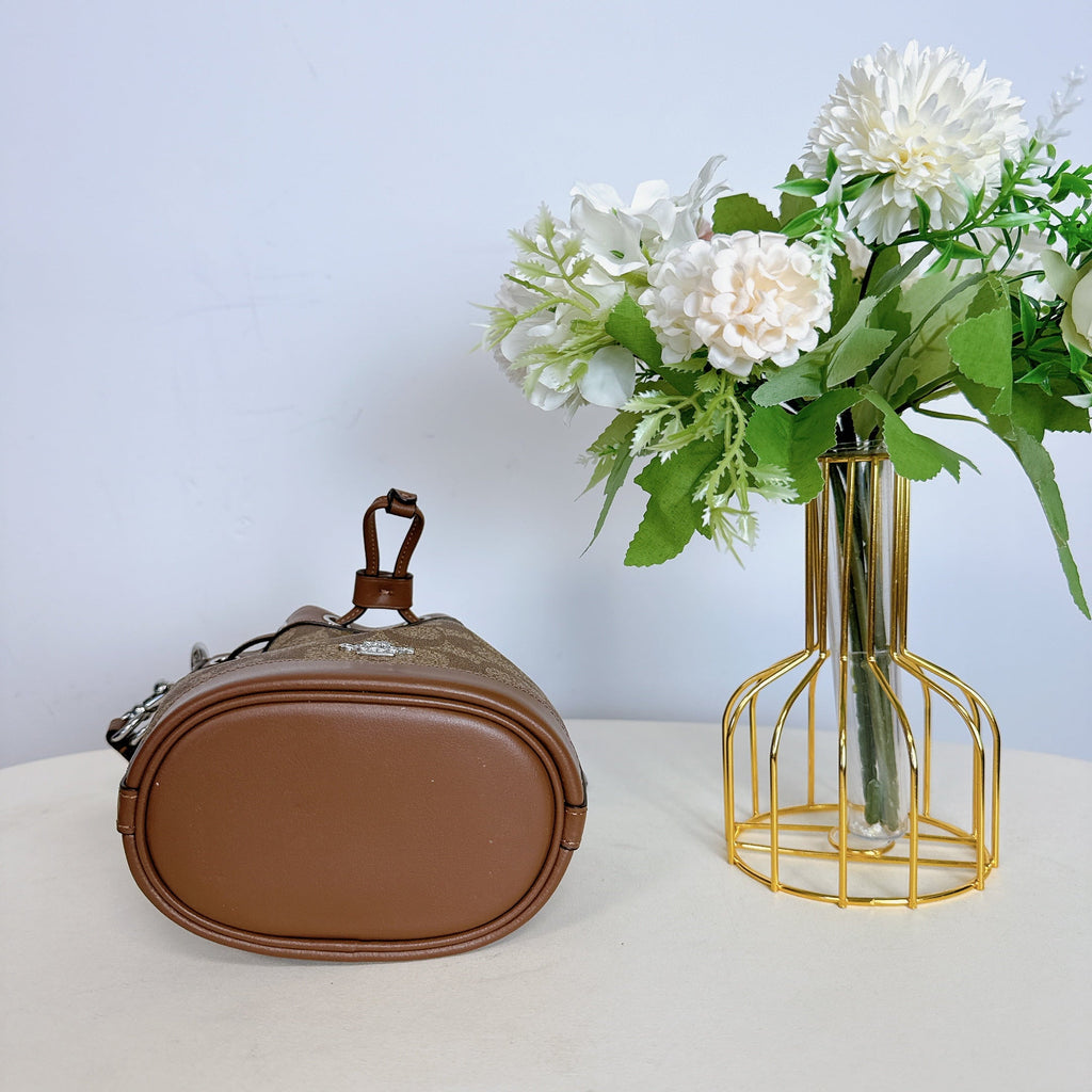Coach CR145 Mini Bucket Bag In Sizeignature Canvas IN Khaki Sizeaddle