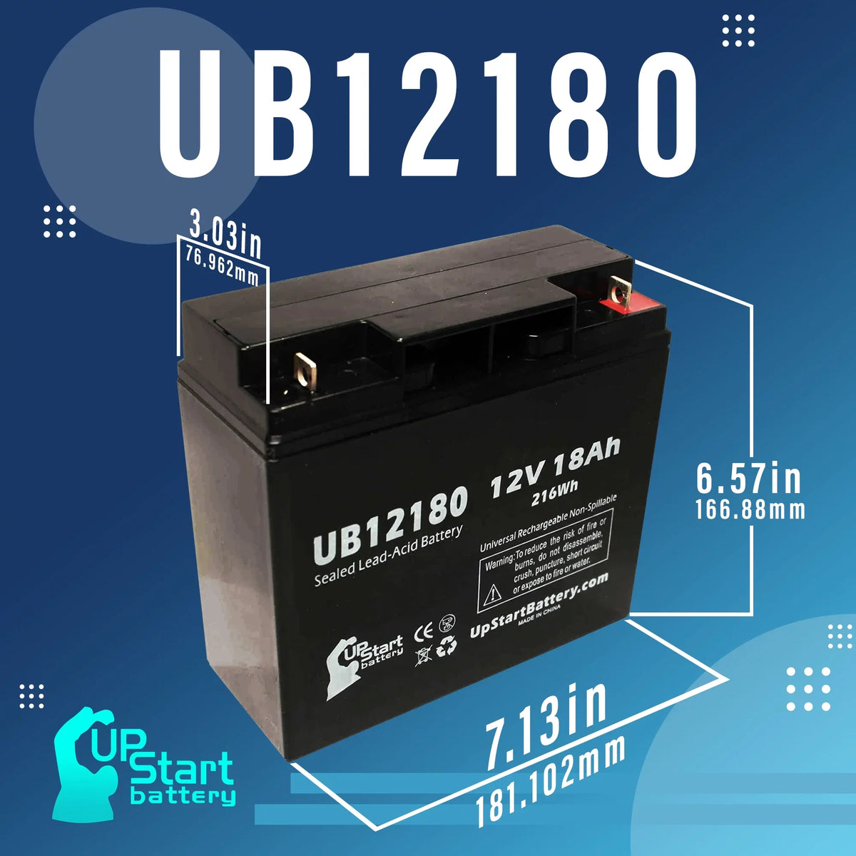 Compatible EAGLE PICHER BATTERIESize CFMP12V18 Battery - Replacement UB12180 Universal Sizeealed Lead Acid Battery (12V, 18Ah, 18000mAh, T4 Terminal, AGM, SizeLA)