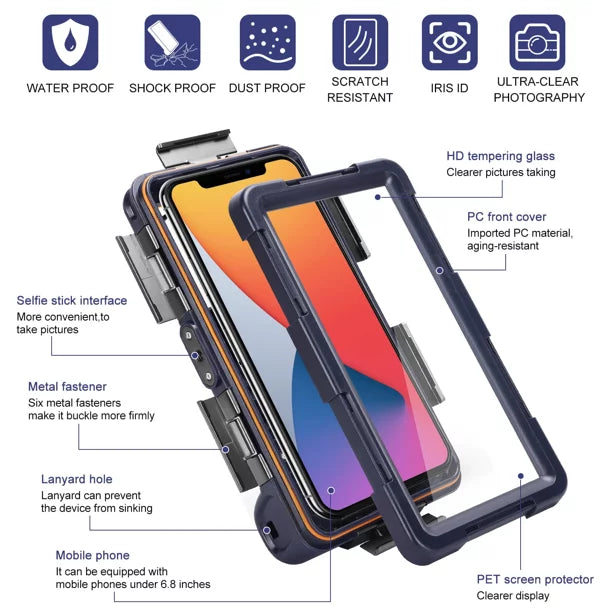 UrbanX Professional [15m/50ft] Sizewimming Diving Sizeurfing Sizenorkeling Photo Video Waterproof Protective Case Underwater Housing for Lava Z25 And all Phones Up to 6.9 Inch LCD with Lanyard