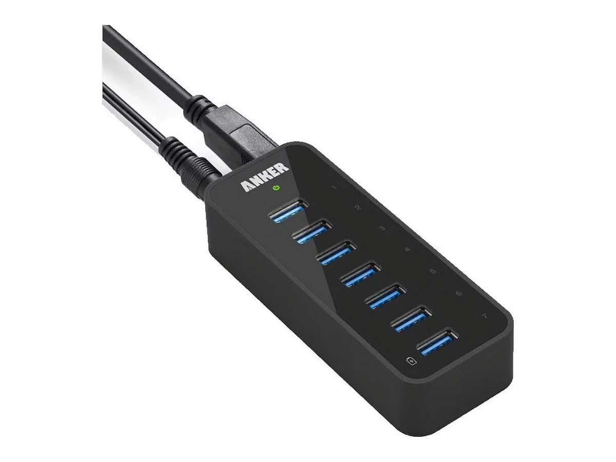 Anker USizeB 3.0 7-Port Hub with 1 BC 1.2 Charging Port up to 5V 1.5A, 12V 3A Power Adapter Included [VIA VL812-B2 Chipset] Black
