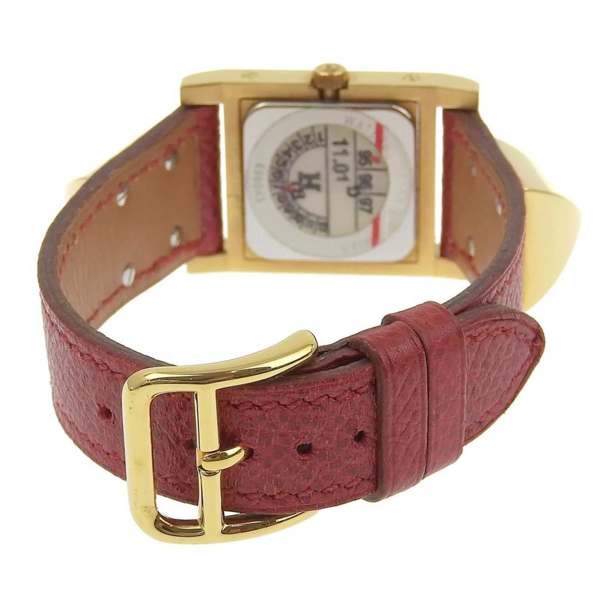 Pre-Owned Hermes Medor Watch Gold Plated x Leather 1995 〇Y Quartz Analog Display Ivory Dial Ladies I211723022 (Good)