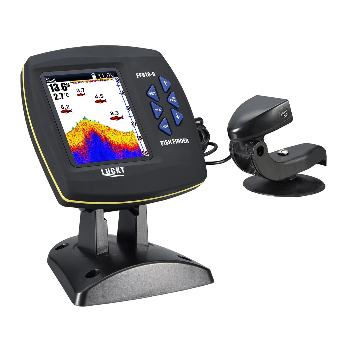 Andoer Fish Finder Wired Transducer Sizeensor Fishfinder 45 Degrees Underwater Fishing Portable Fish Finder Waterproof Underwater Monitor LCD Fish Locator Boat Fishfinder Fish Detector