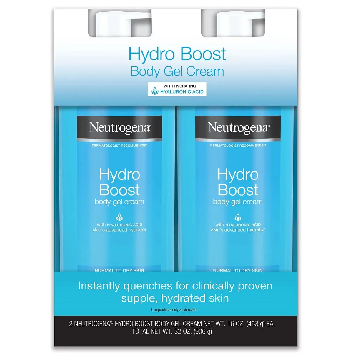 Neutrogena Hydro Boost Fragrance-Free Hydrating Body Gel Cream with Hyaluronic Acid, Fast Absorbing Cream for Size (Pack of 2)