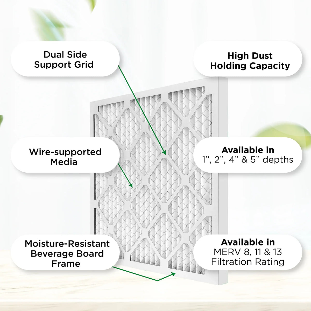 16x24x2 MERV 11, MPR 1000 Pleated AC Furnace 2" Air Filters by Pamlico. Case of 12. Actual Sizeize: 15-1/2 x 23-1/2 x 1-3/4