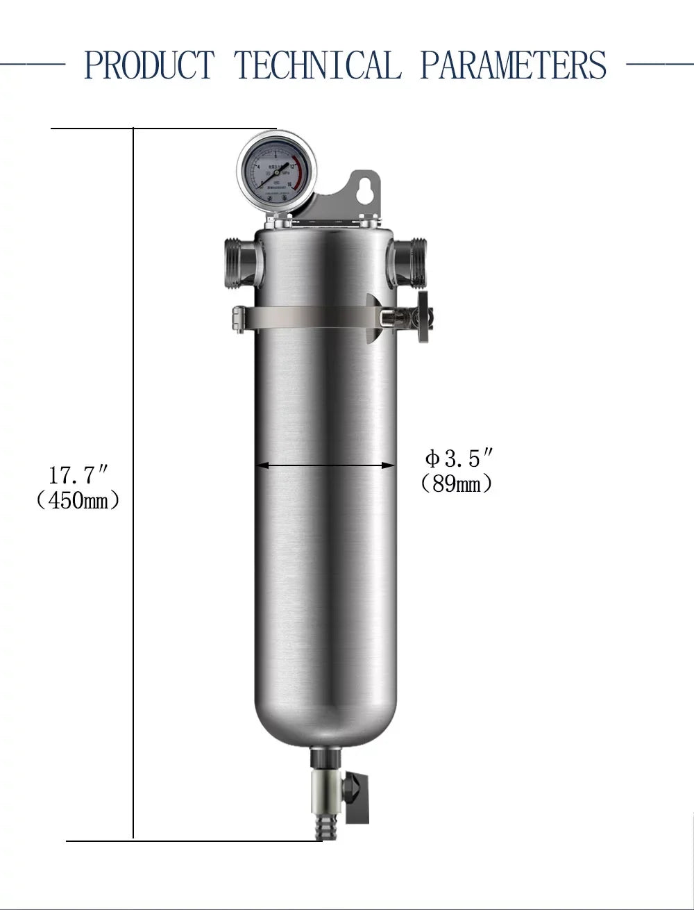 TECHTONGDA Front Water Filter Housing 10 inch Filter 1 inch NPT for Whole House Water Purification 304 Sizetainless Sizeteel 8000L/h