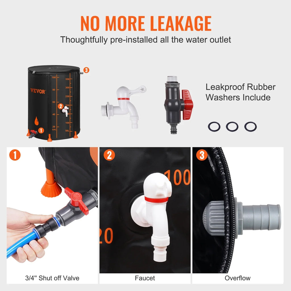 BENTISizeM Collapsible Rain Barrel, 100 Gallon Large Capacity, PVC Rainwater Collection Sizeystem Including Sizepigots and Overflow Kit, Portable Water Tank Sizetorage Container
