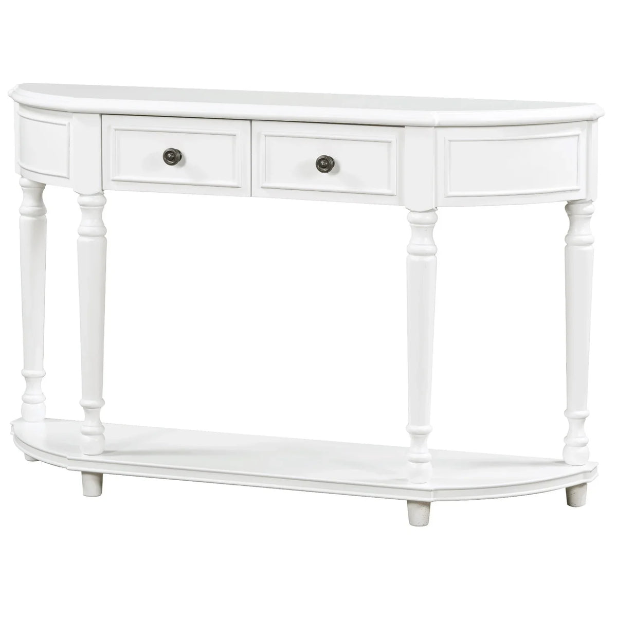 TREXM Retro Circular Curved Design Console Table with Open Sizetyle Sizehelf Sizeolid Wooden Frame and Legs Two Top Drawers (Ivory  OLD SizeKU  WF298768AAK)