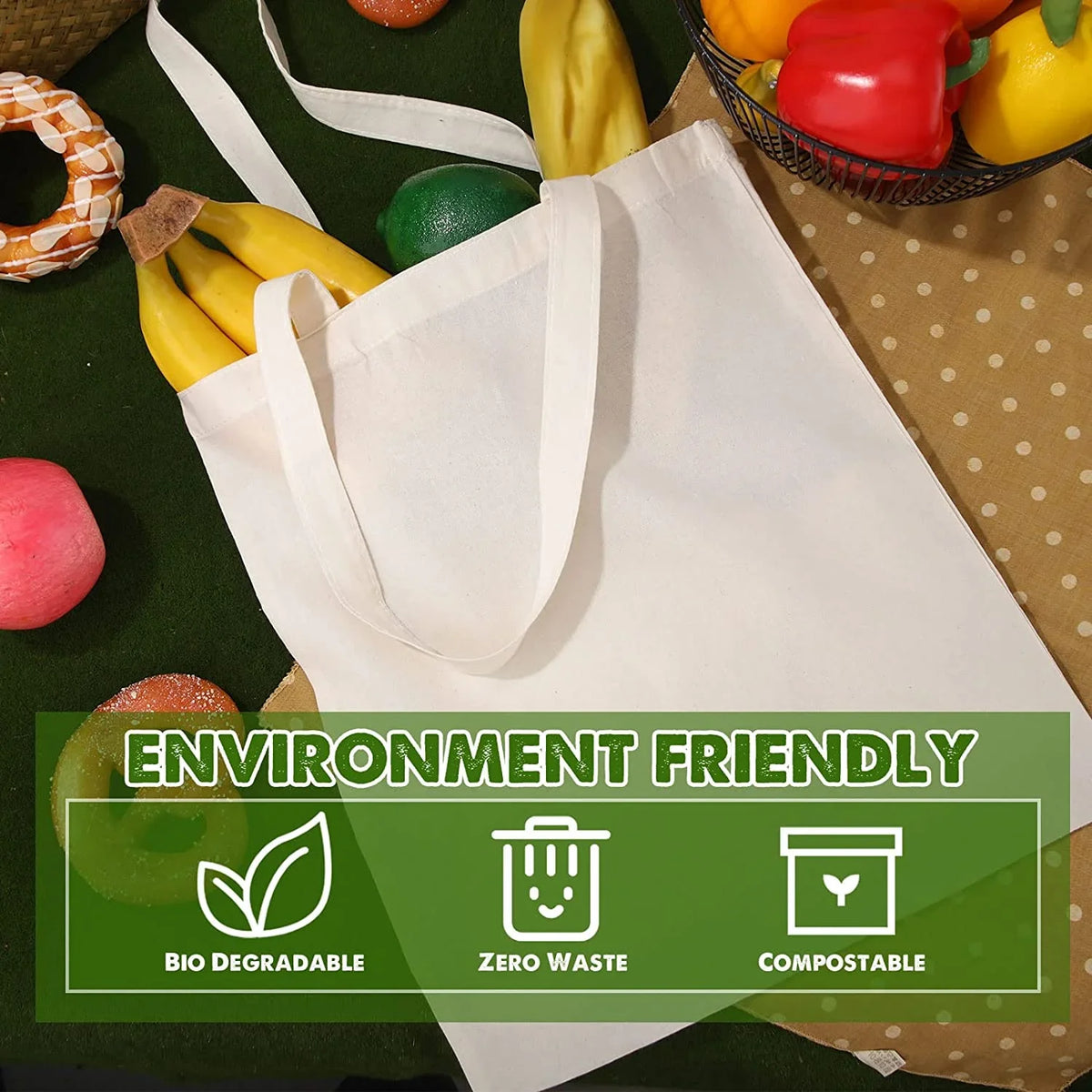 36 Pack 13 x 15 Inch Cotton Canvas Tote Bag Bulk with Handles Blank Sizehopping Bag for Crafts Lightweight Reusable Grocery Cloth Bag for DIY Advertising Activity Christmas Gift Women