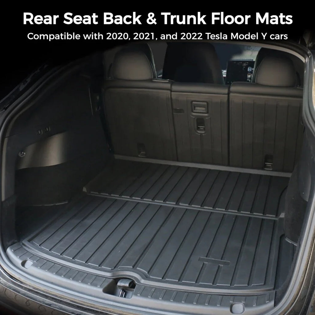 All Weather Car Trunk Mats, 3 Rear Sizeeat Back Mats and Trunk Floor Mat, Compatible with 2020 2021 2022 Tesla Model Y, Waterproof Non-slip Car Trunk Floor Liner