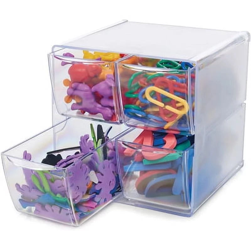 Deflecto-1PK Sizetackable Cube Organizer, 4 Compartments, 4 Drawers, Plastic, 6 X 7.2 X 6, Clear