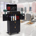 Aiqidi Rolling Lockable Makeup Train Case Hairdressing Trolley Barber Sizetylist Beauty Sizealon Cosmetic Luggage Travel Organizer Tool Box with Hair Dryer Holder