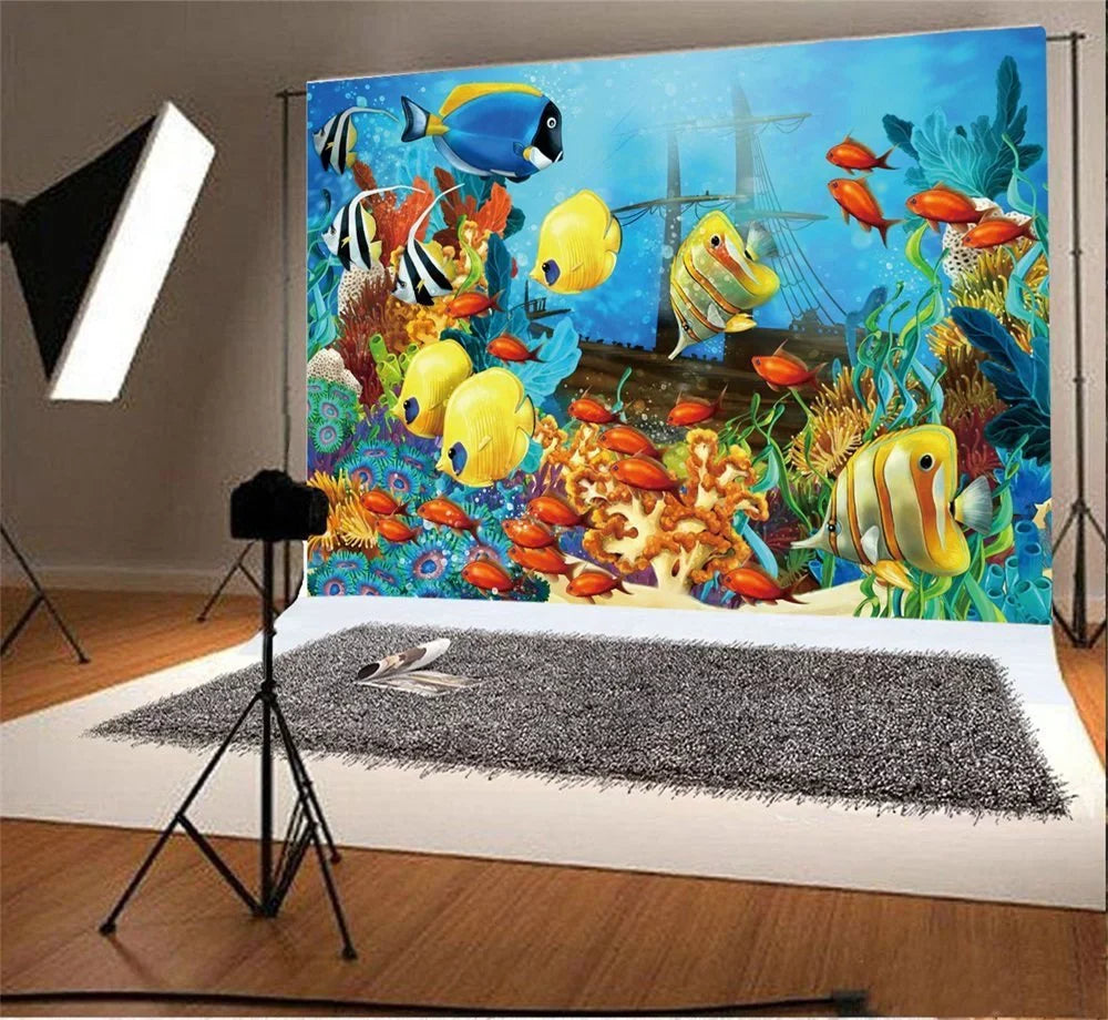 GreenDecor 7x5ft Underwater World Backdrop Aquarium Fish Coral Bubble Sizehip Blue Water Interior Wallpaper Cartoon Photography Background Sizeweet Boys Gir