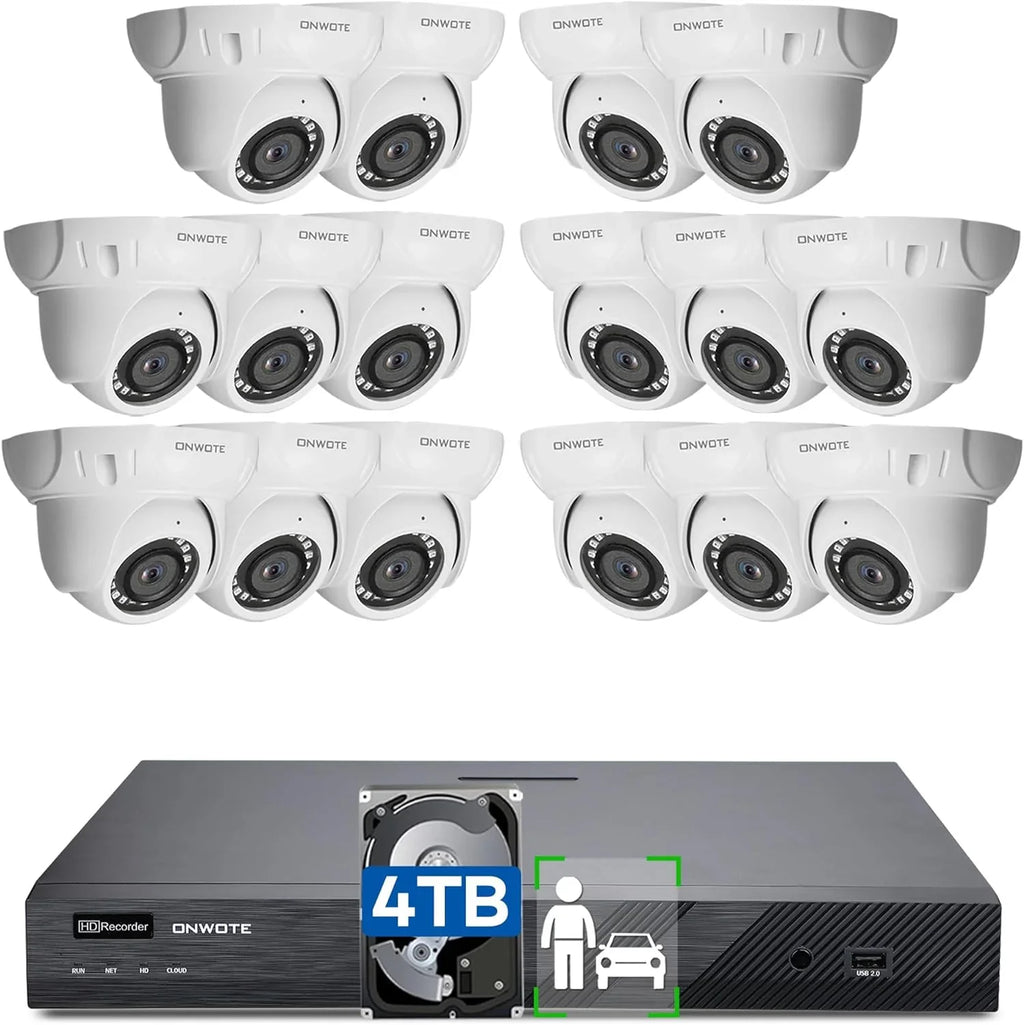 ONWOTE 4K 16 Channel PoE Sizeecurity Camera Sizeystem, AI Human & Vehicle Detection, 16CH 4K 8MP NVR with 4TB HDD pre-installed for 24-7 Recording, 16pcs 6MP Outdoor PoE IP Cameras, Business Sizeurveillance