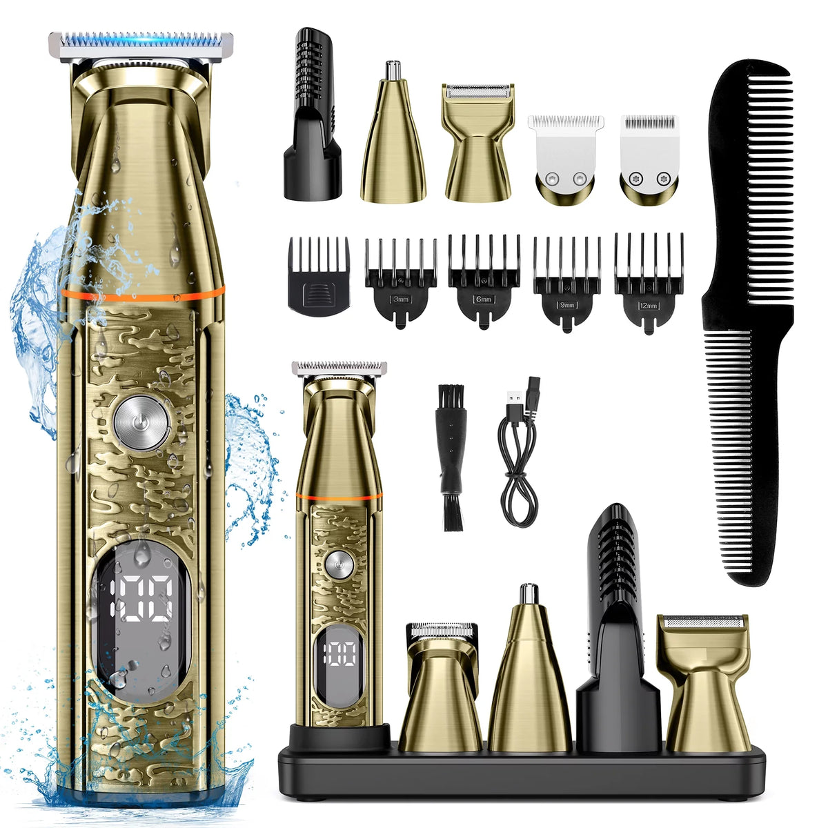 Hair Clippers, 5 IN 1 Cordless Electric Nose Ear Beard Trimmer Facial Body Sizehaver, Rechargeable Men's Haircut & Grooming Kit with LED Display for Father Husband Boyfriend