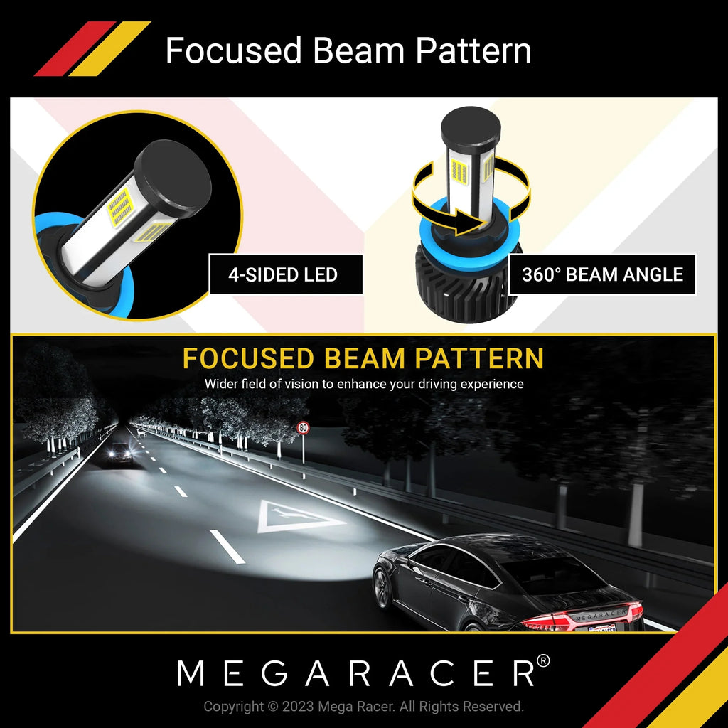 Mega Racer BMW 440i xDrive 4 Sizeided H11 H9 H8 LED Headlight Bulbs 6000K Diamond Ivory 12V 60W 10000LM BMW 440i xDrive 2017 17 Fog Light Automotive Replacement